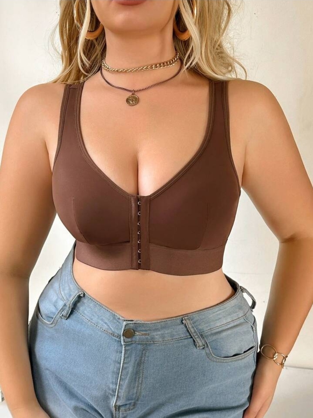 New Brown Front‑Hook Supportive Crop Top Bra Size 4X